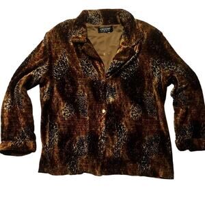 Christina Hope 1X Brown Velvet Floral Cheetah Blazer Church Office Vintage VTG.